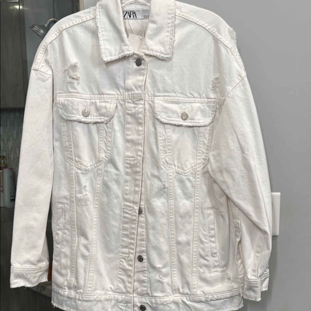 Zara White Jean Jacket Oversized Fit